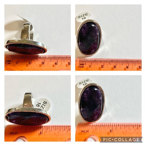 Vintage Purple Amethyst Cocktail Ring Chunky Oval Cut Silver Plated 5 6 7 8 9 - Picture 13 of 13